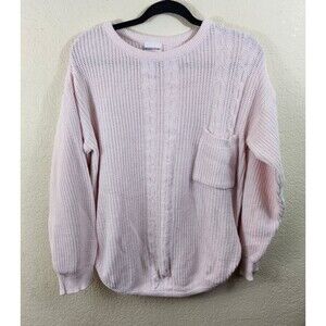Vintage Womens XS Pink Knit Long Sleeve Crew Neck Sweater 100% Cotton USA Made